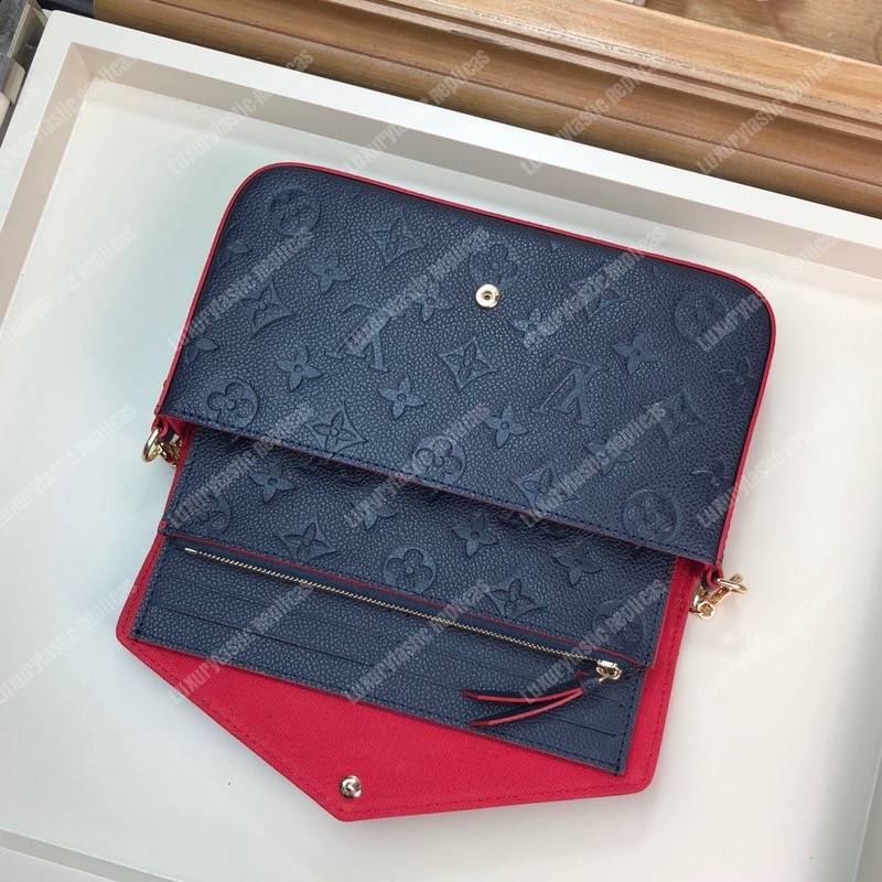 LV Pochette Felicie Monogram Empreinte Leather Marine Rouge