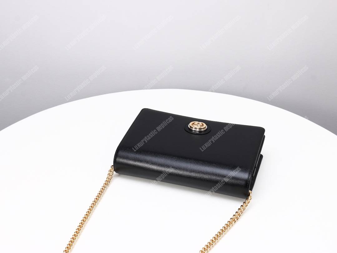G*u*i leather chain card case wallet black