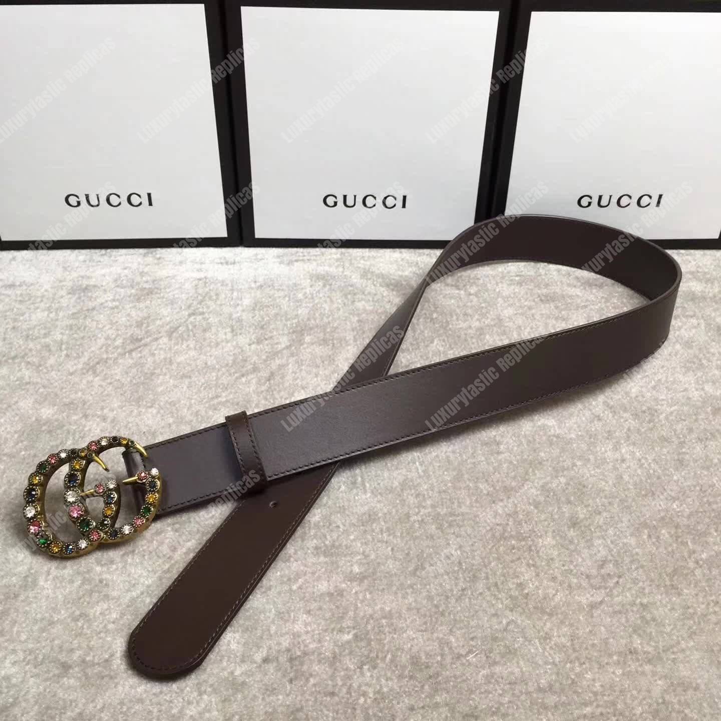 G*u*i brown leather belt with crystal double g buckle