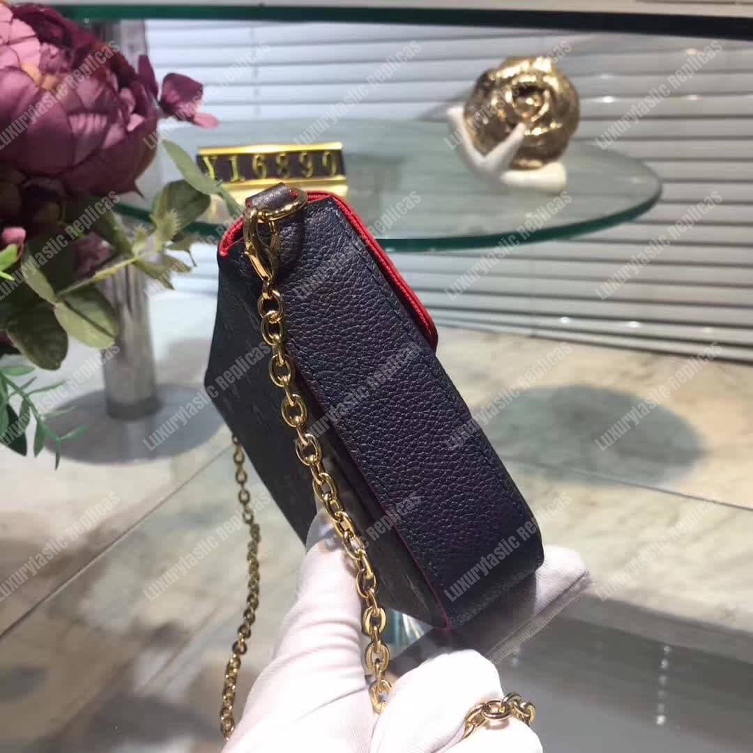 LV Pochette Felicie Bag Monogram Leather Marine Rouge