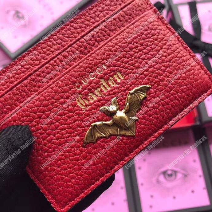 G*u*i garden leather card case red with bat