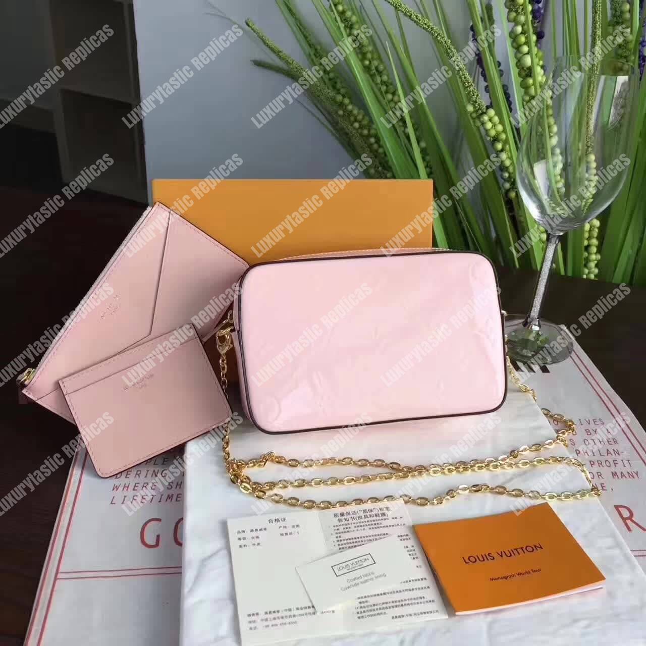 LV Camera Pouch Monogram Vernis Leather Rose Ballerine