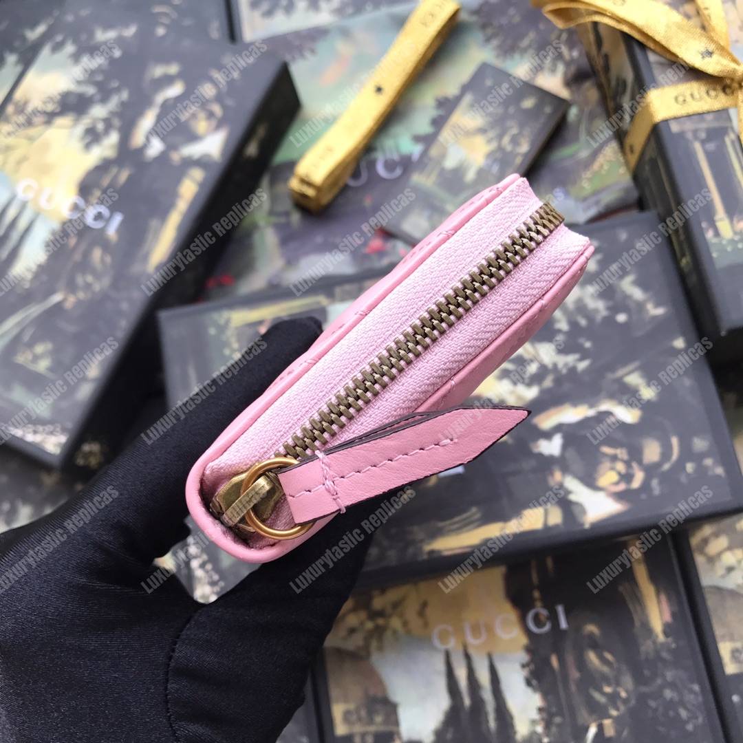 G*u*i gg marmont zip around wallet chevron pink