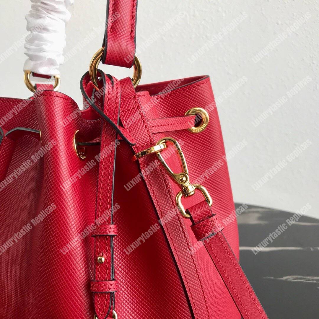 Pra*a saffiano leather bucket bag red