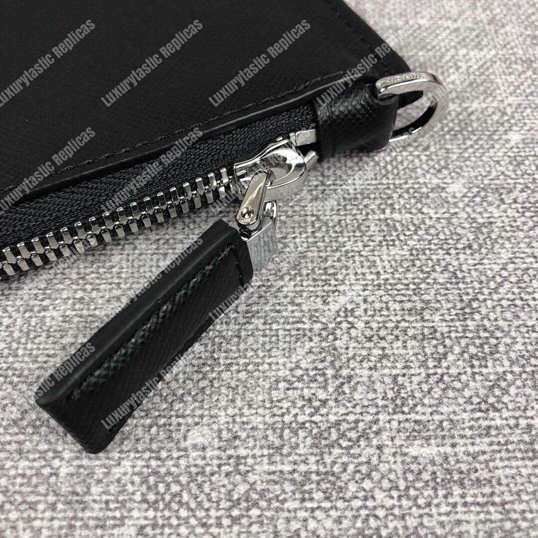 Pra*a saffiano and crocodile leather pouch black