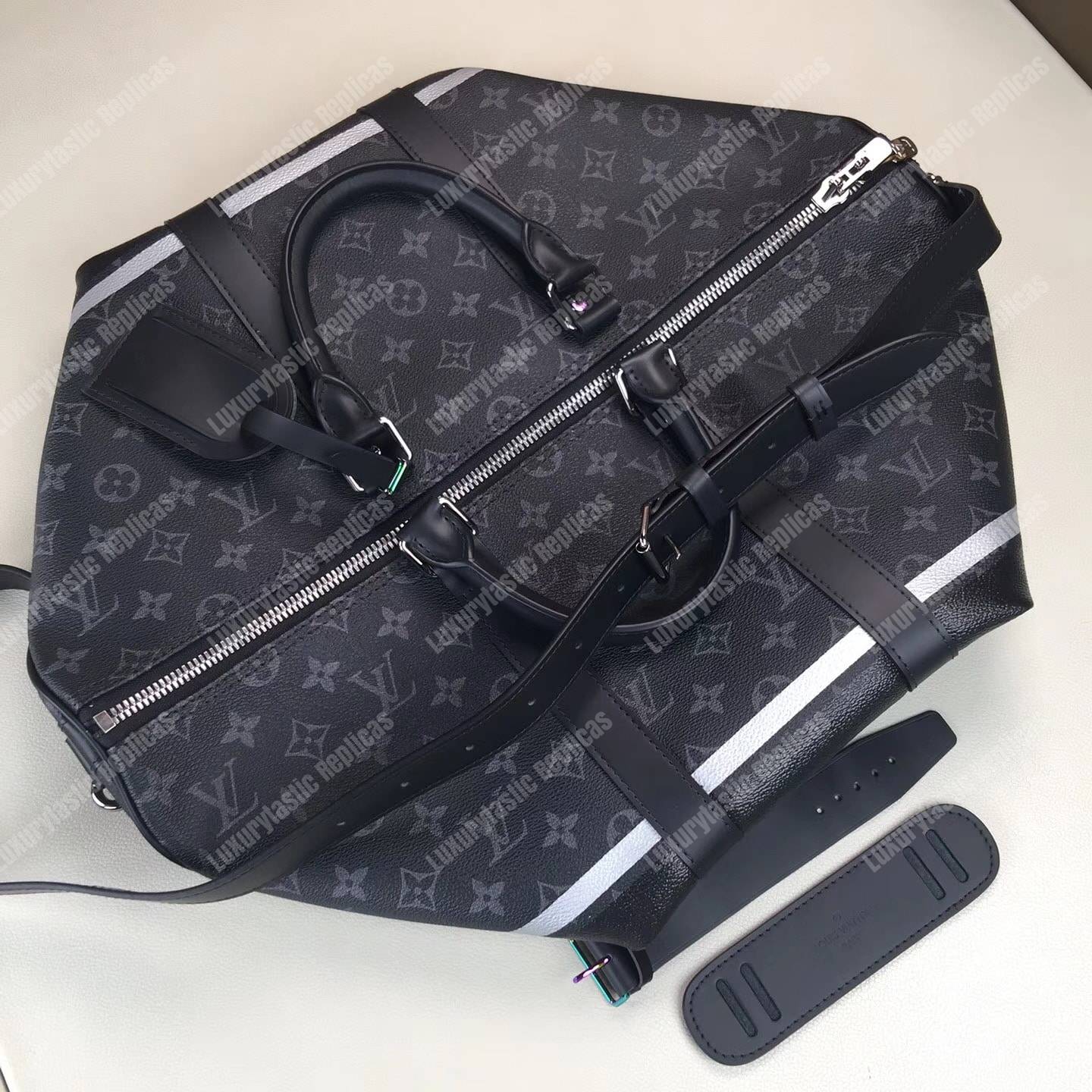 LV Keepall 55 Bandouliere Duffel Bag Monogram Eclipse Canvas
