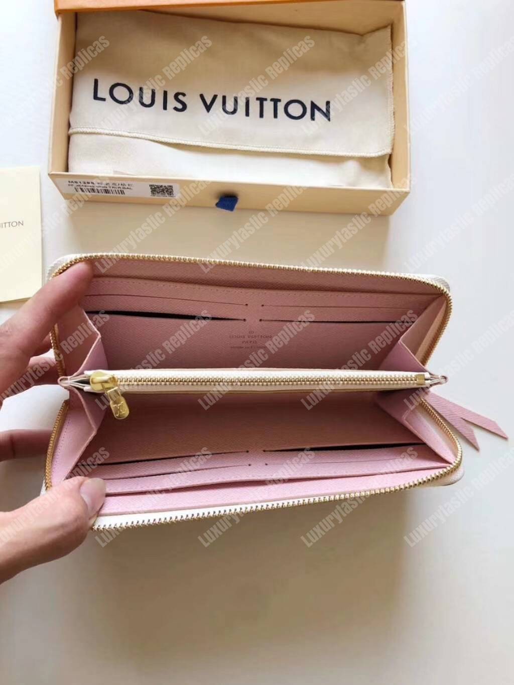 LV Clemence Wallet Damier Azur Canvas Rose Ballerine