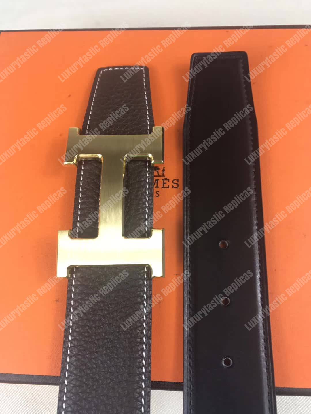 H**mes h belt buckle reversible leather strap black/brown