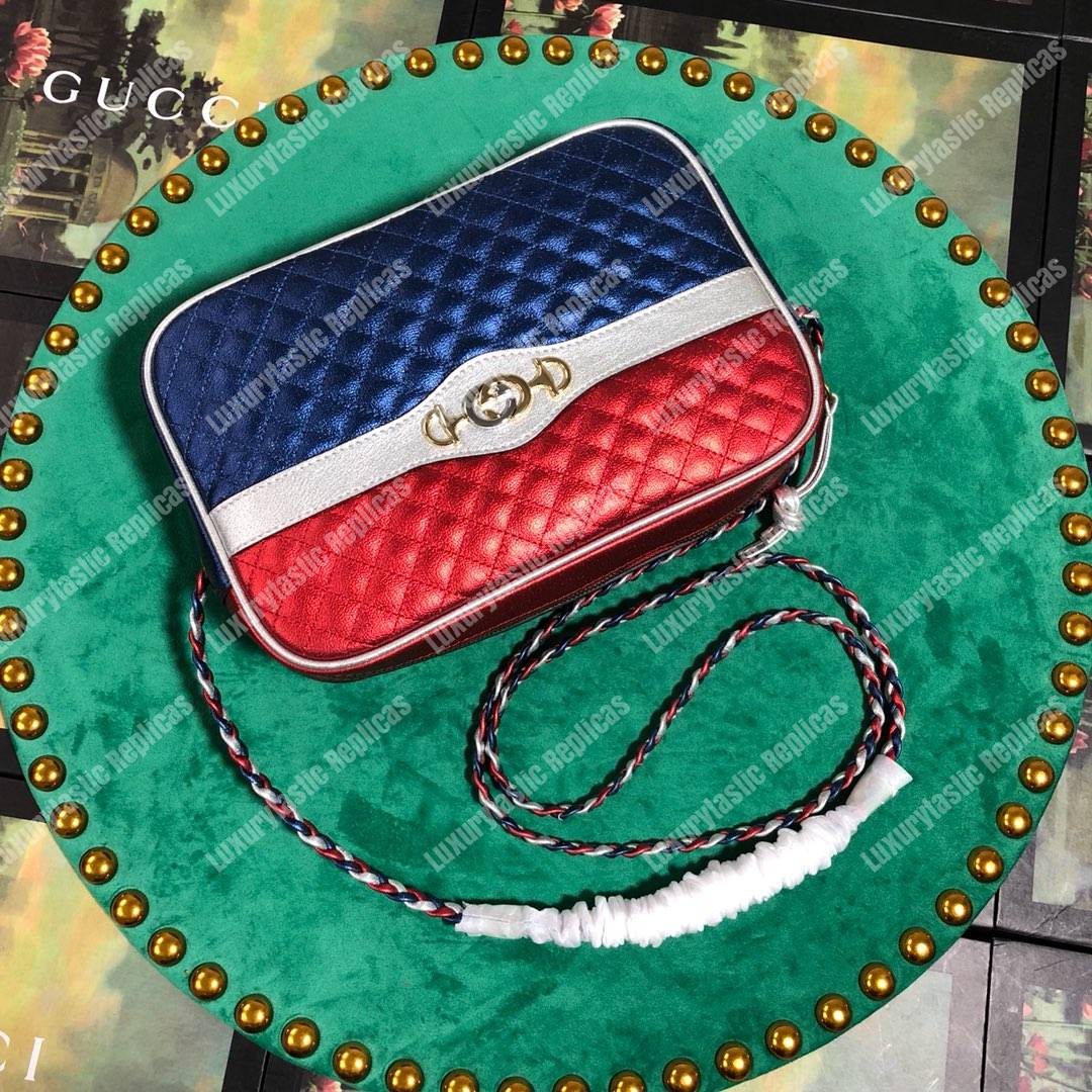 G*u*i laminated leather small shoulder bag blue/red