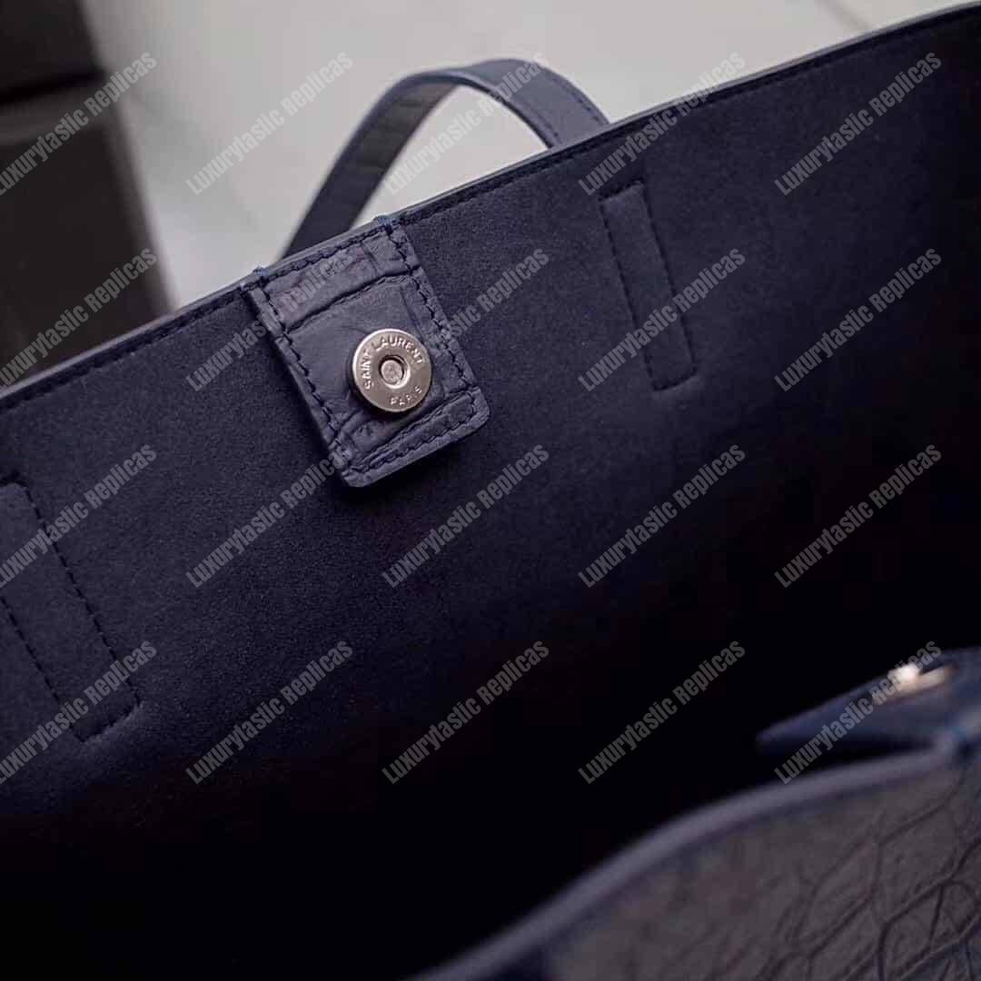 Saint Laurent Shopping Bag Embossed Crocodile Leather Blue