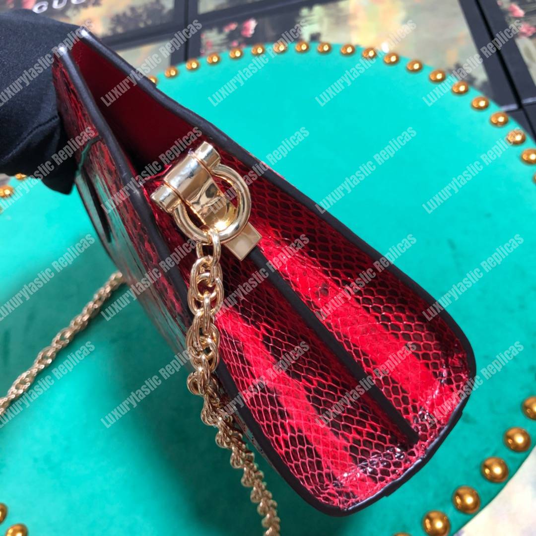 G*u*i ophidia small snakeskin shoulder bag hibiscus red