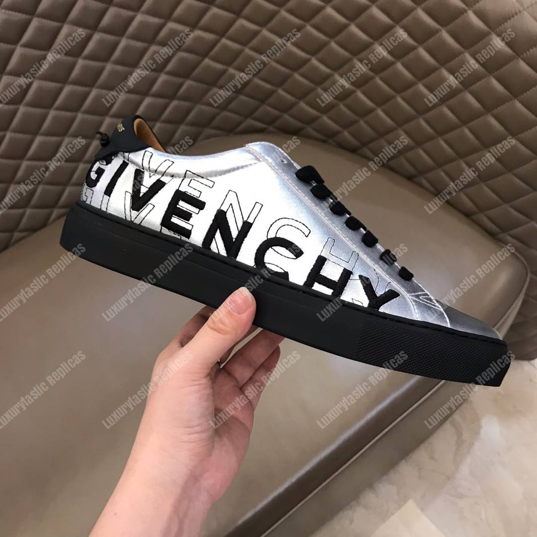 Givenchy Shading Sneakers In Metallized Leather Silver