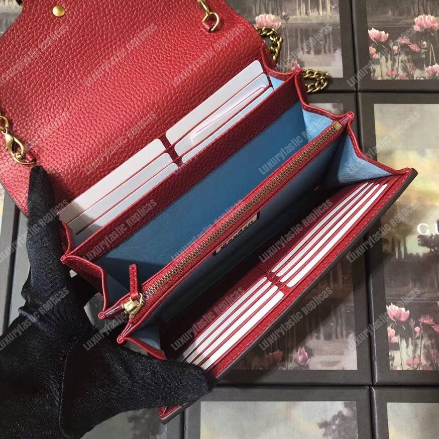 G*u*i calfskin garden dionysus chain wallet red with bat