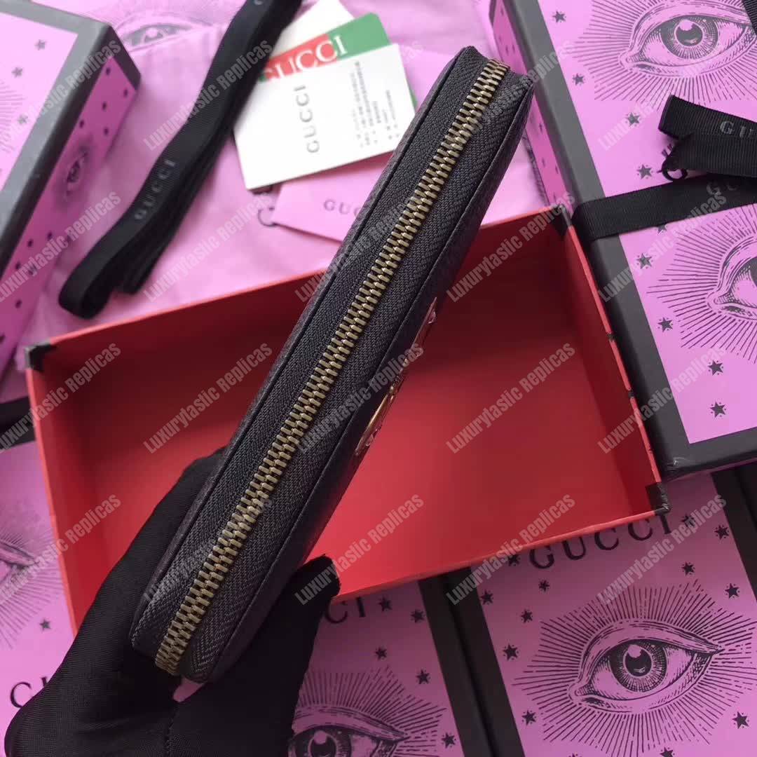 G*u*i gg leather zip around wallet with butterfly black