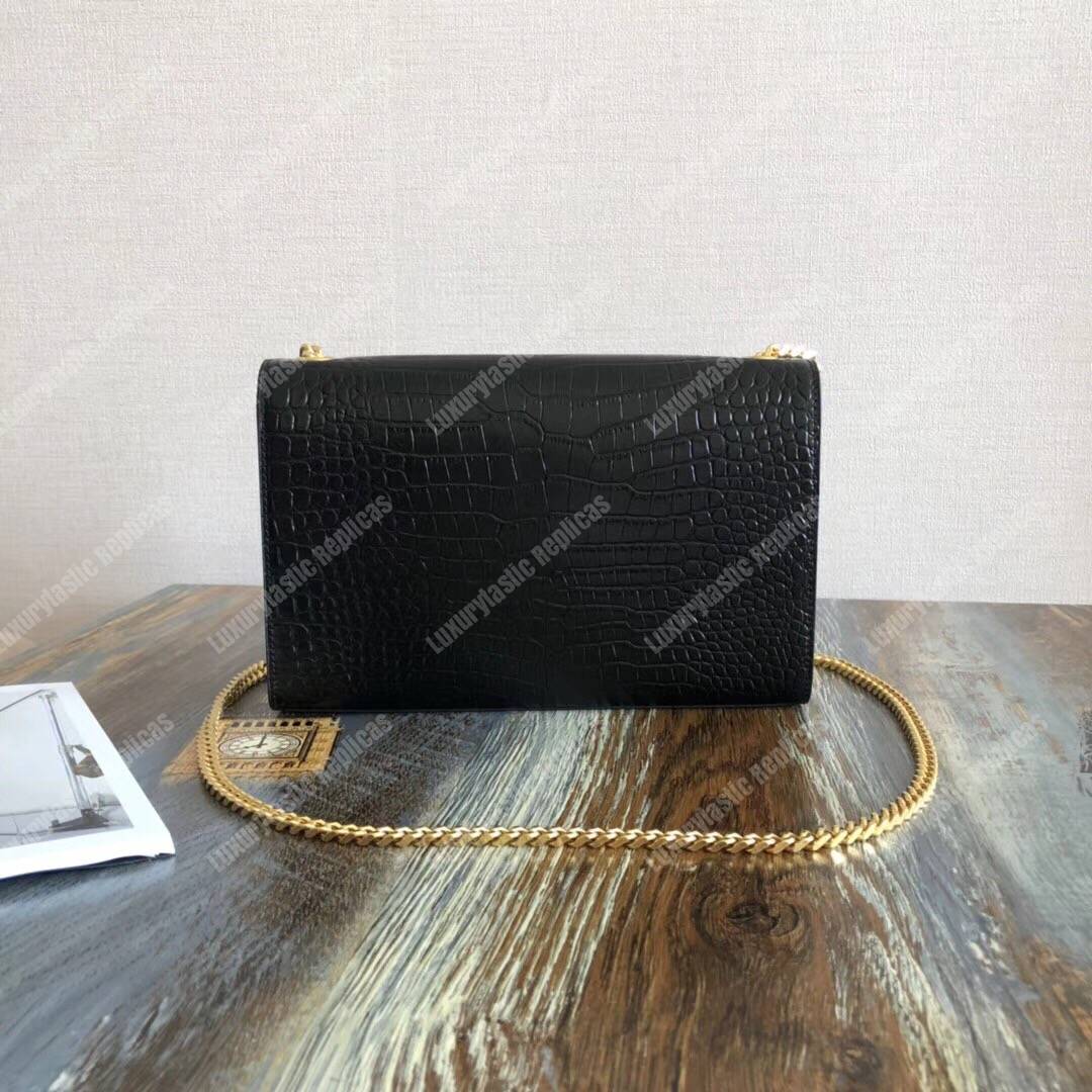 Saint Laurent Medium Kate Tassel Chain Bag Black Crocodile