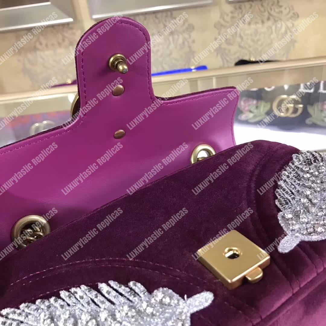 G*u*i gg marmont embroidered velvet mini bag feathers