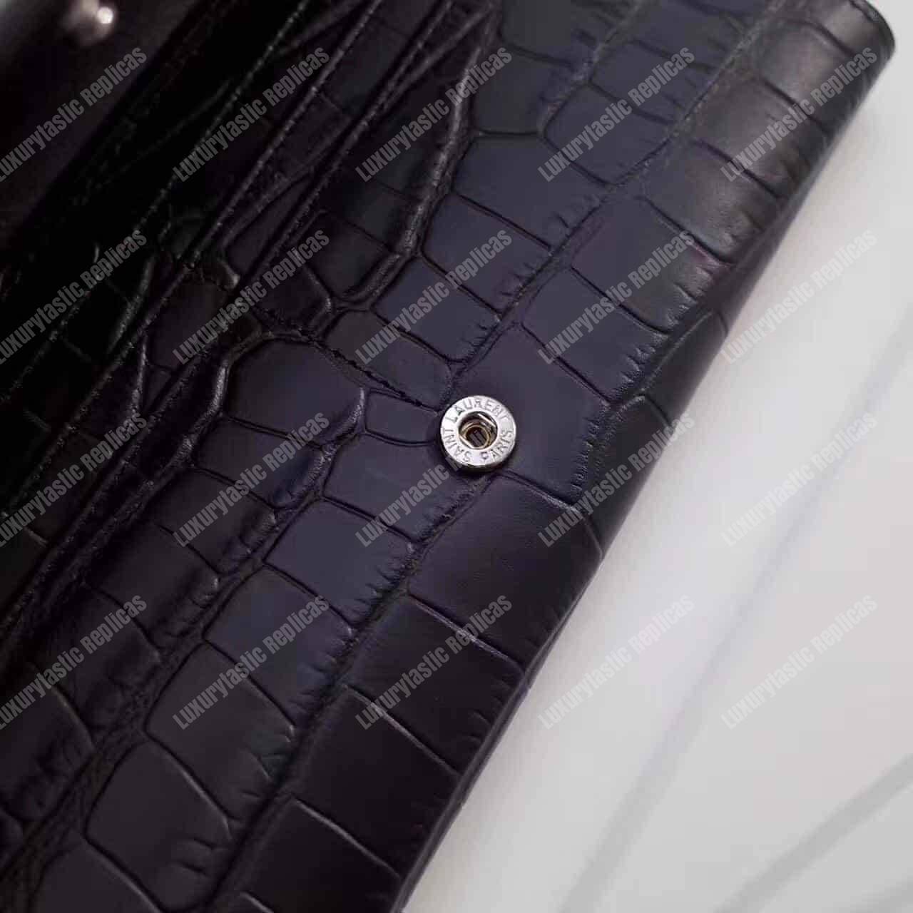 Saint Laurent Large Flap Wallet In Black Crocodile Embossed Shiny