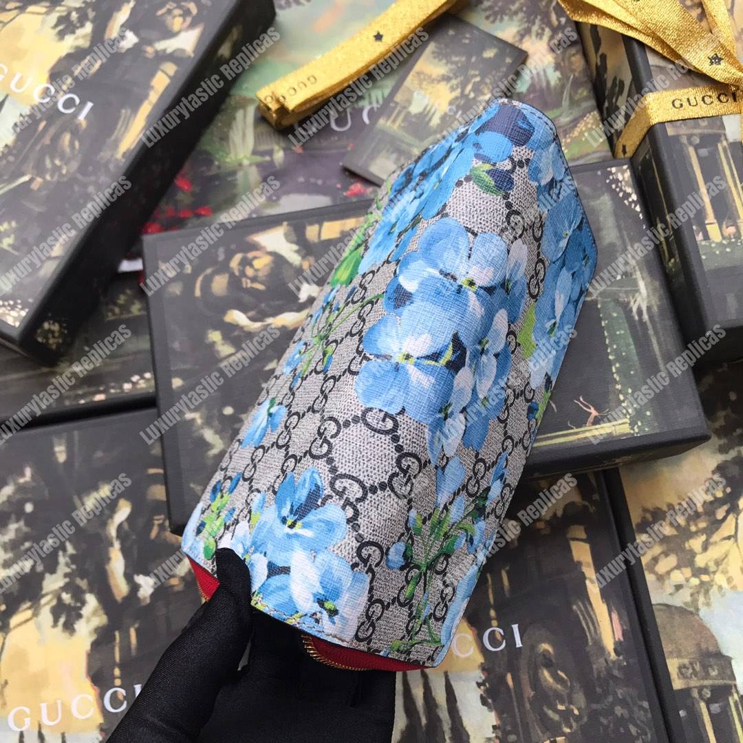 G*u*i gg blue blooms sup*e zip around wallet antique rose