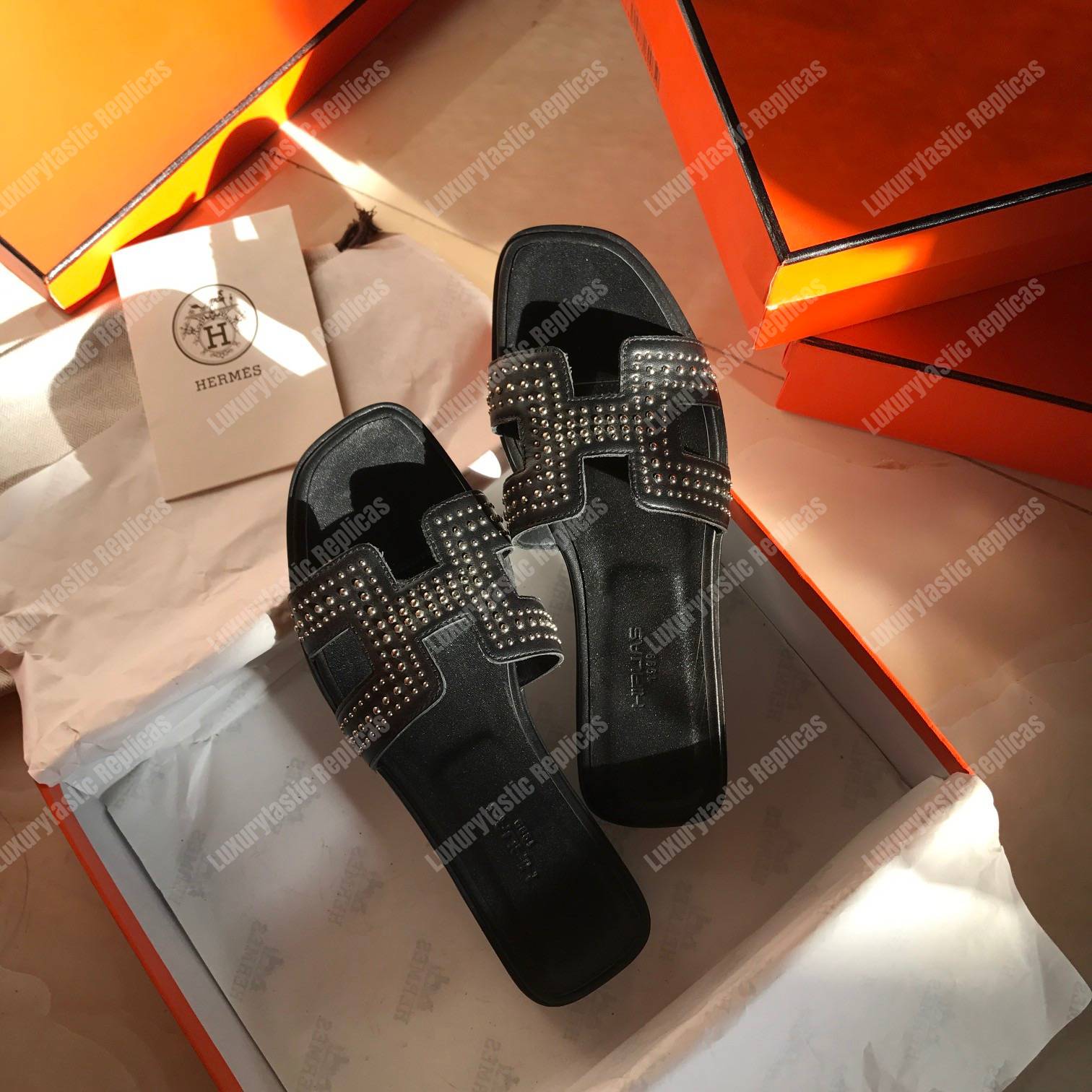 H**mes oran sandal full stud black