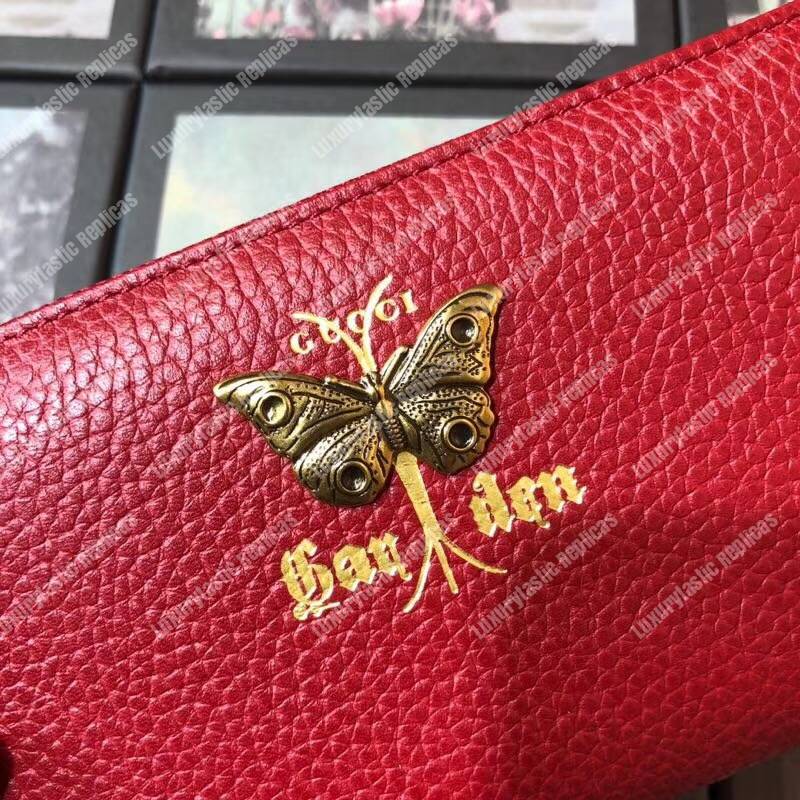 G*u*i garden leather zip around wallet red with butterfly