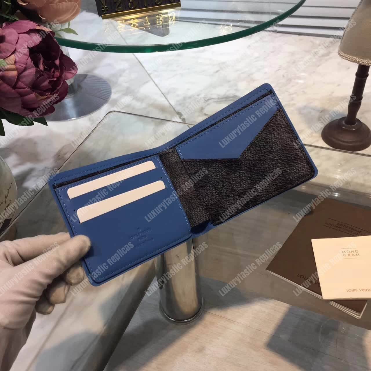 LV Multiple Wallet Damier Graphite Canvas Blue Neon