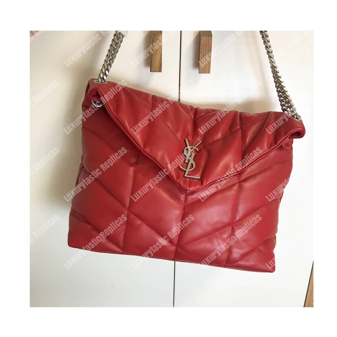 Saint Laurent Loulou Puffer Medium Bag In Quilted Lambskin Eros Red