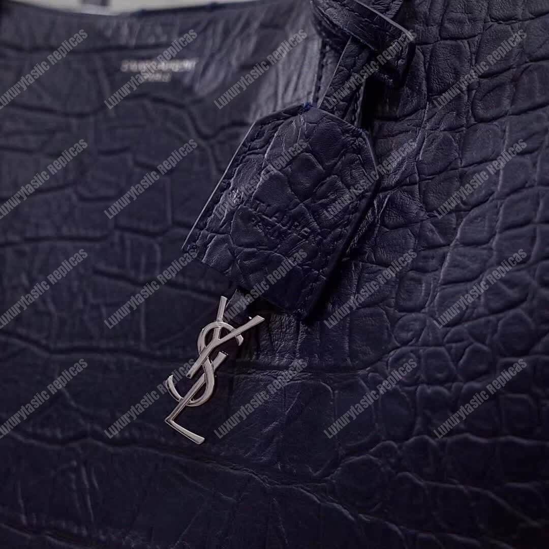 Saint Laurent Shopping Bag Embossed Crocodile Leather Blue