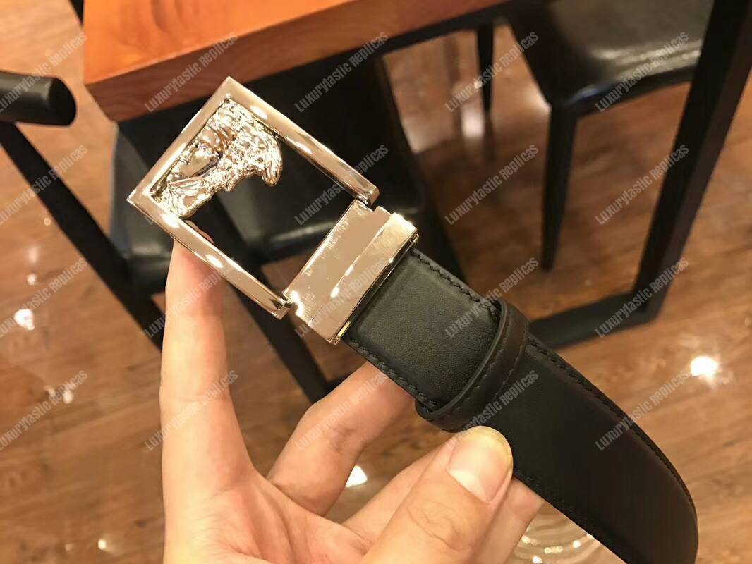 Versace Silver Half Medusa Leather Belt