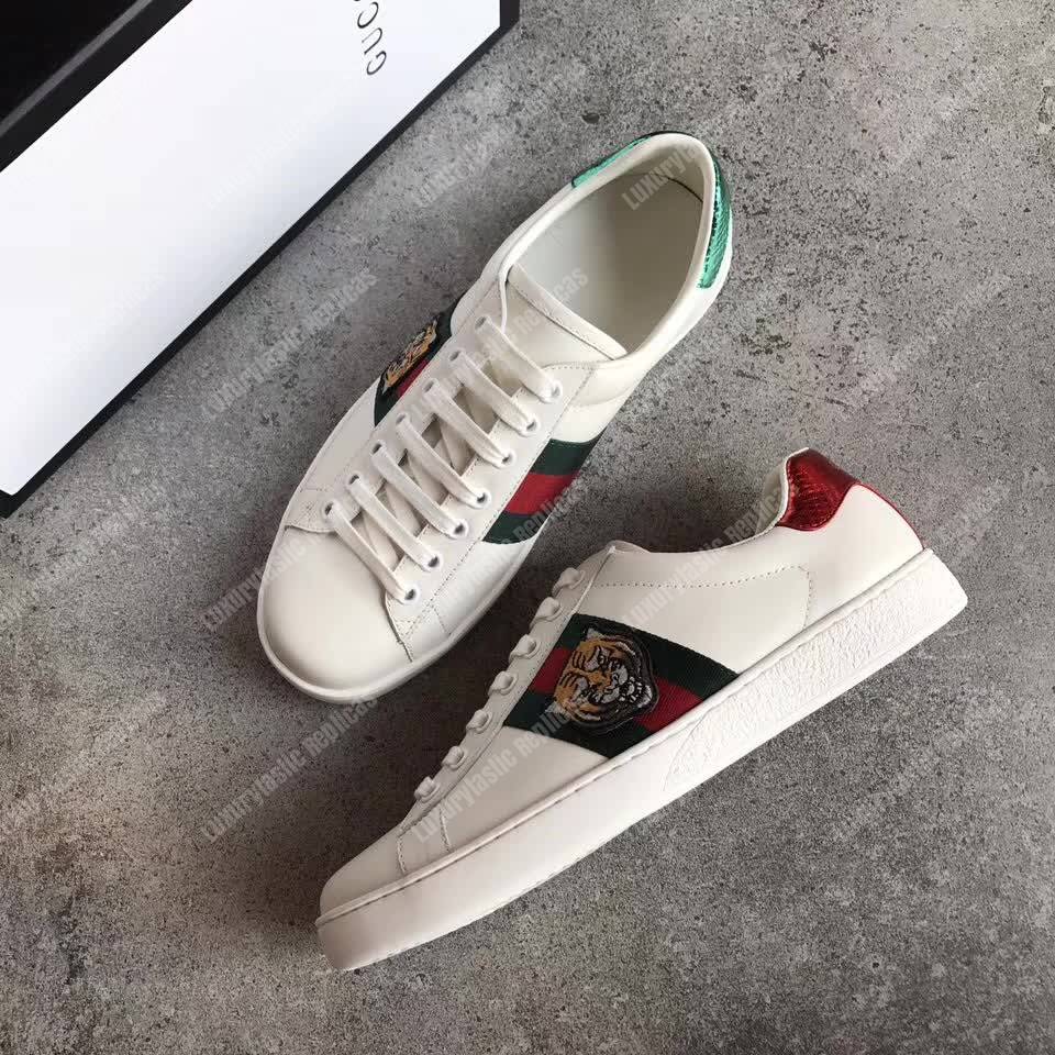 G*u*i ace embroidered tiger sneaker white