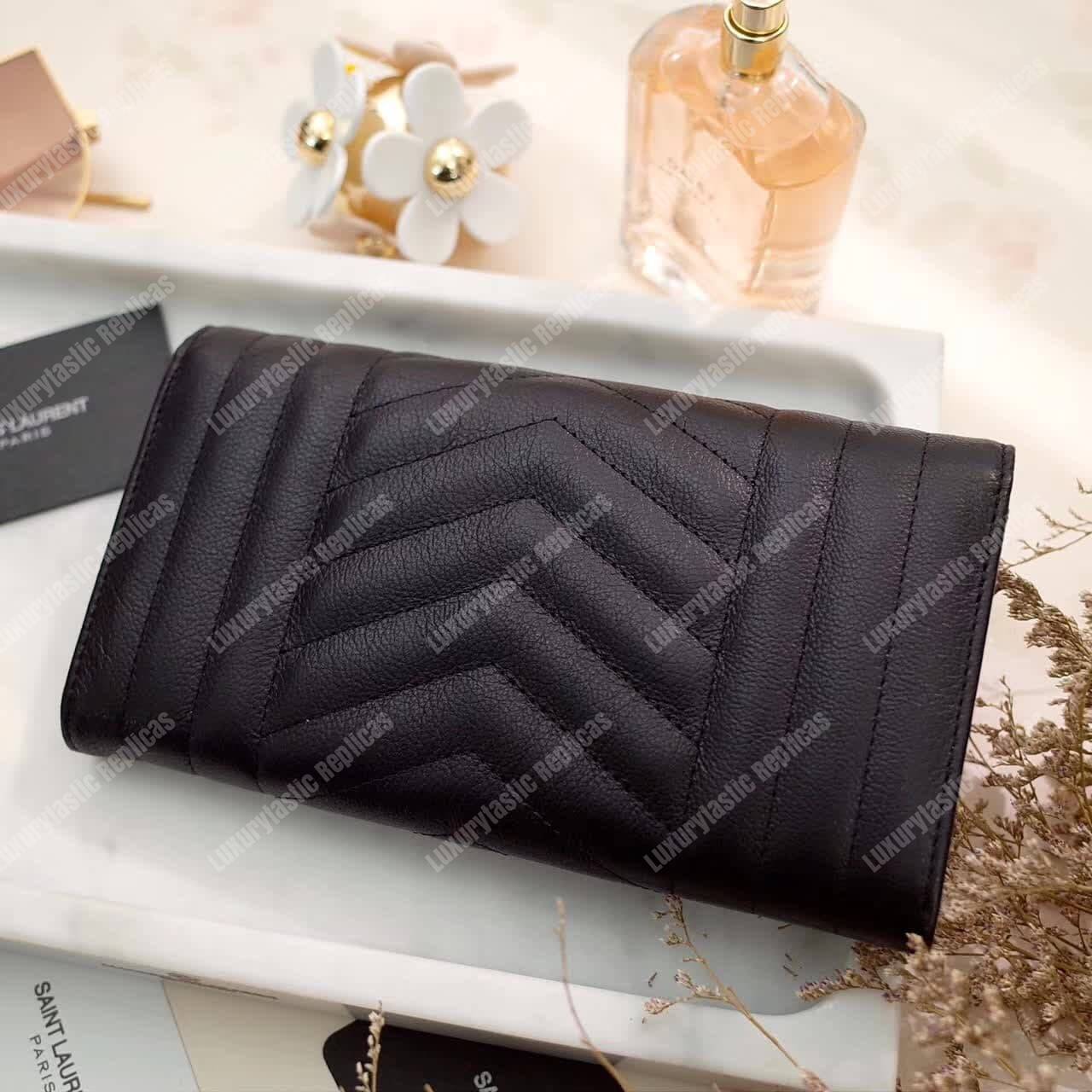 Saint Laurent Monogram Large Flap In Grain De Poudre Embossed Black