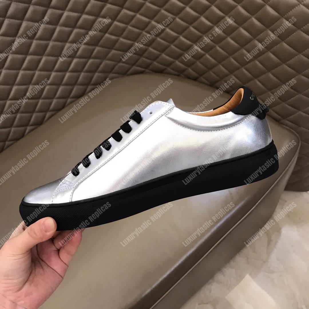 Givenchy Shading Sneakers In Metallized Leather Silver