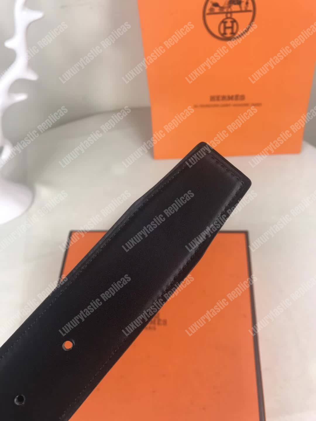 H**mes h belt buckle reversible leather strap black/brown