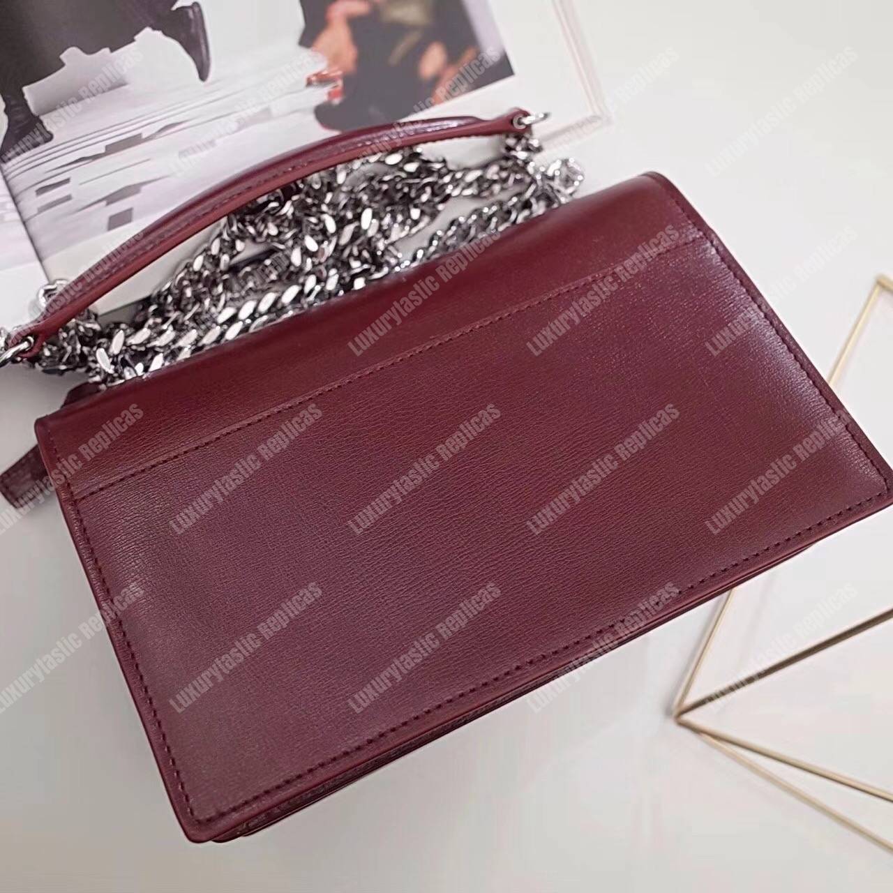 Saint Laurent Small Sunset Bag Dark Red Grained