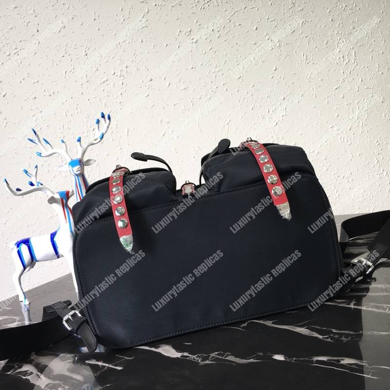 Pra*a black nylon backpack red