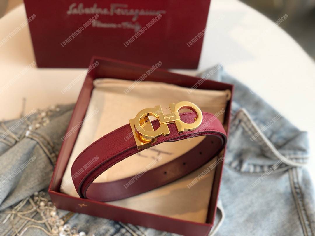 Salvatore Ferragamo Adjustable Gancini Belt Dark Red