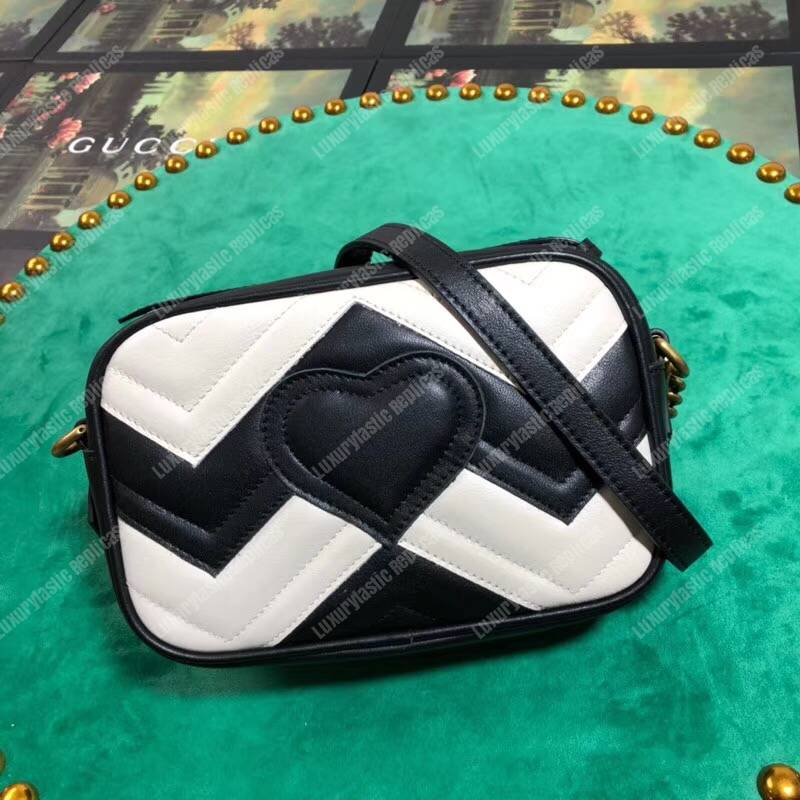 G*u*i gg marmont matelassé mini bag black and white