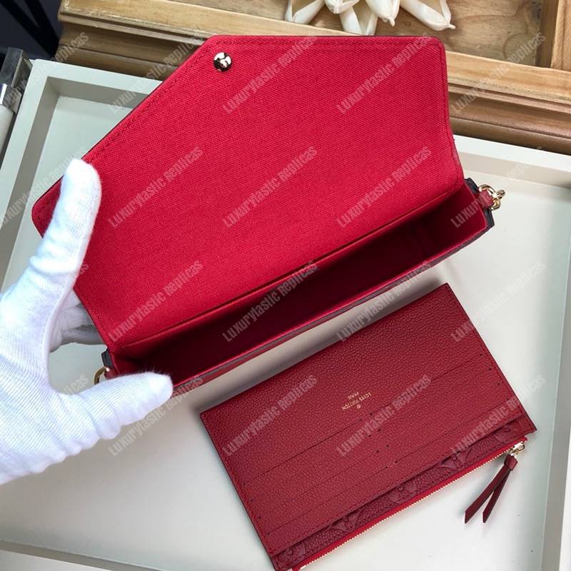 LV Pochette Felicie Monogram Empreinte Leather Cerise