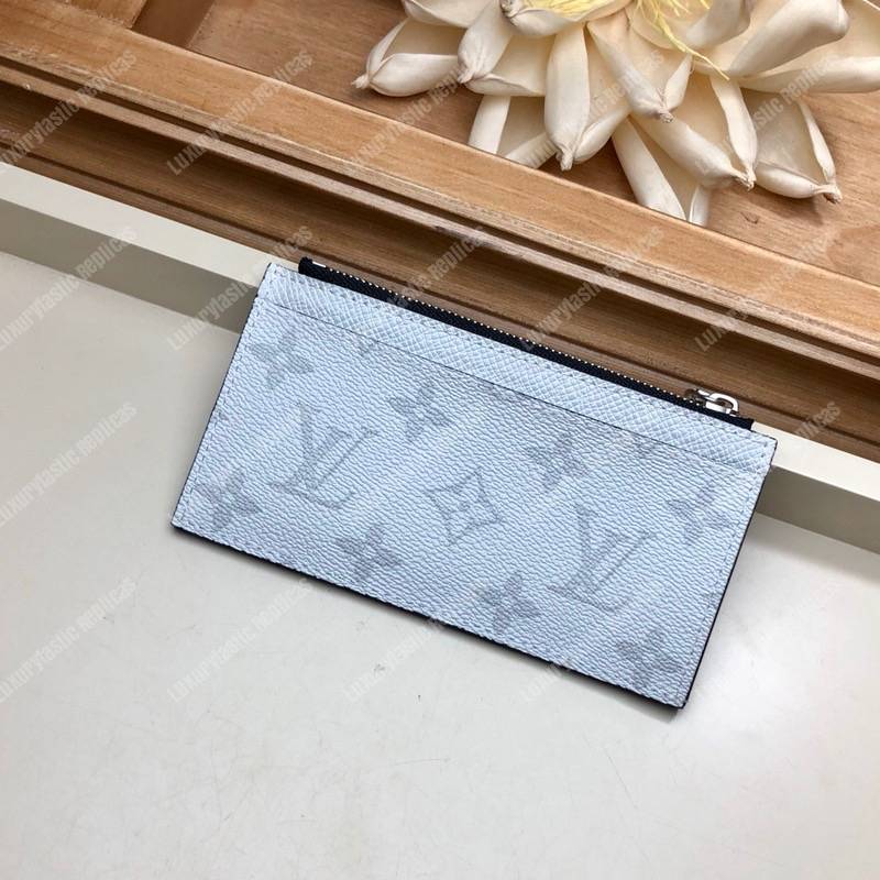 LV Coin Card Holder K45 Taiga Monogram White