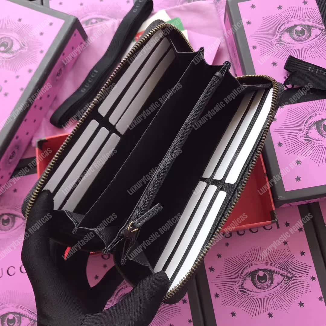 G*u*i gg leather zip around wallet with butterfly black