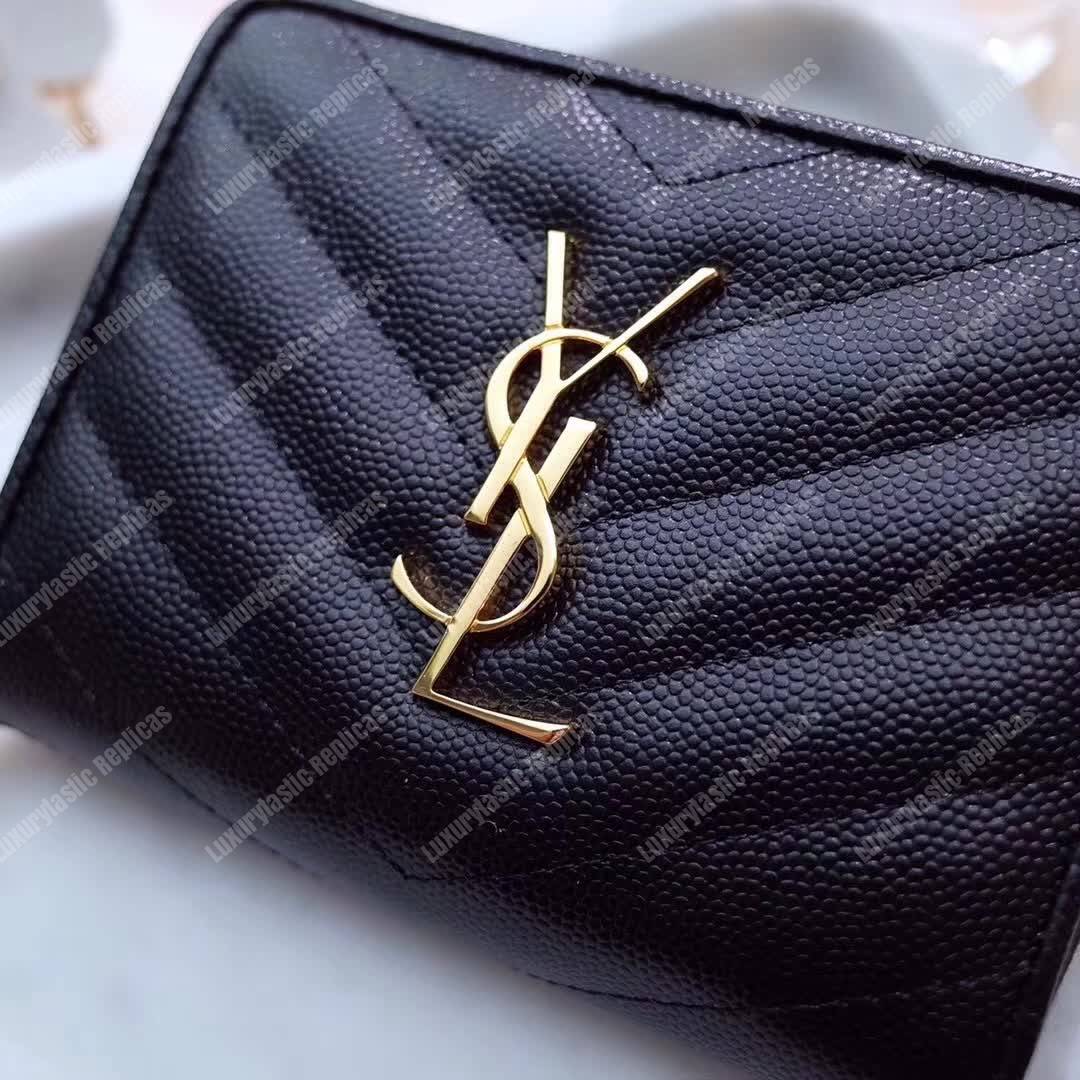 Saint Laurent Compact Zip Around Wallet Black Grain De Poudre