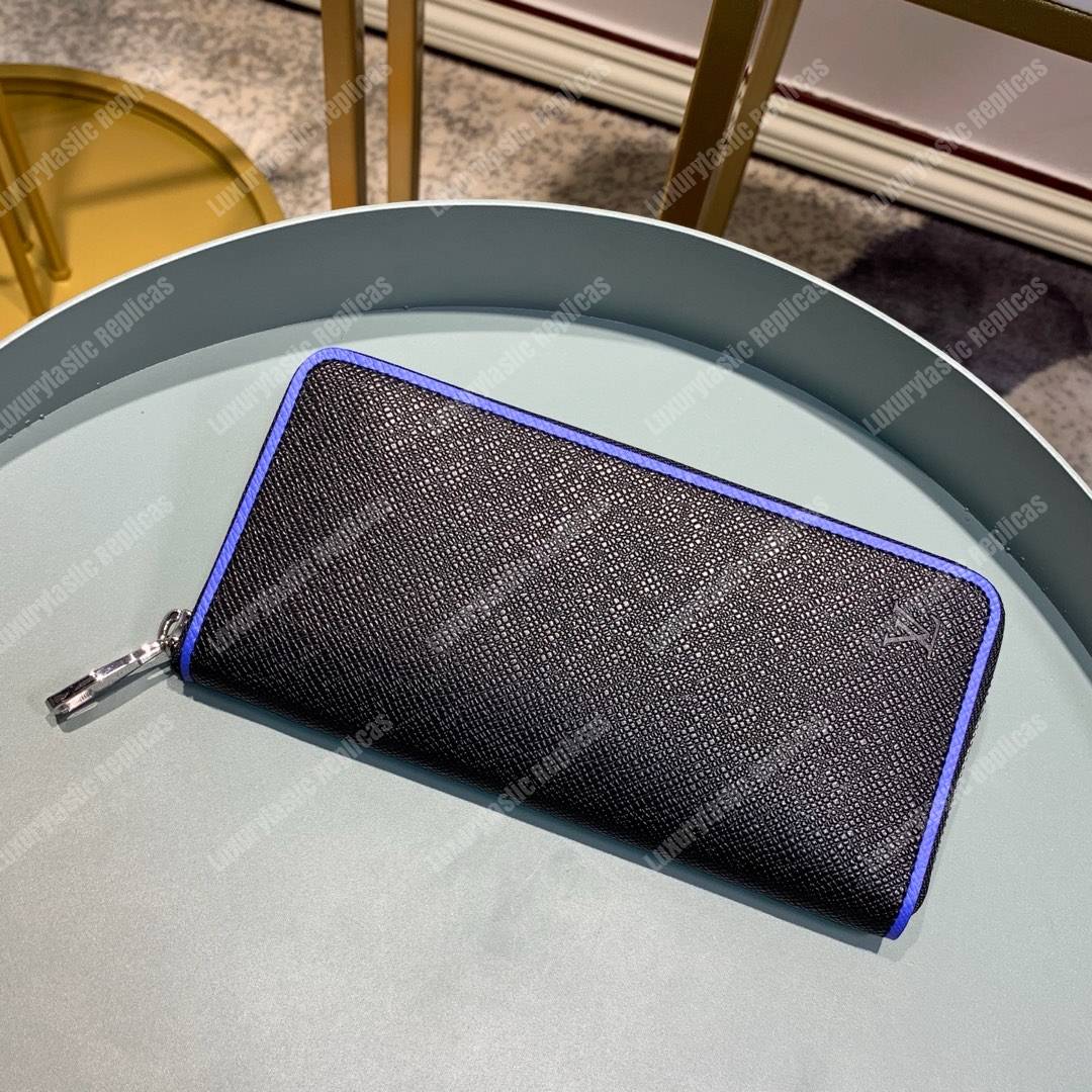 LV Zippy Wallet Vertical Taiga Leather Blue Trim