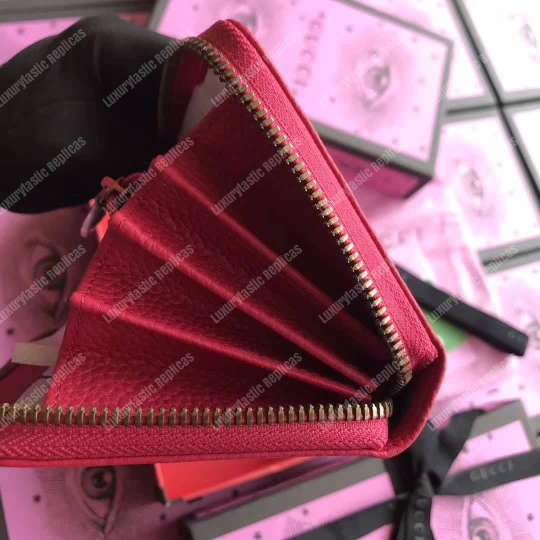 G*u*i gg leather zip around wallet with butterfly bright pink