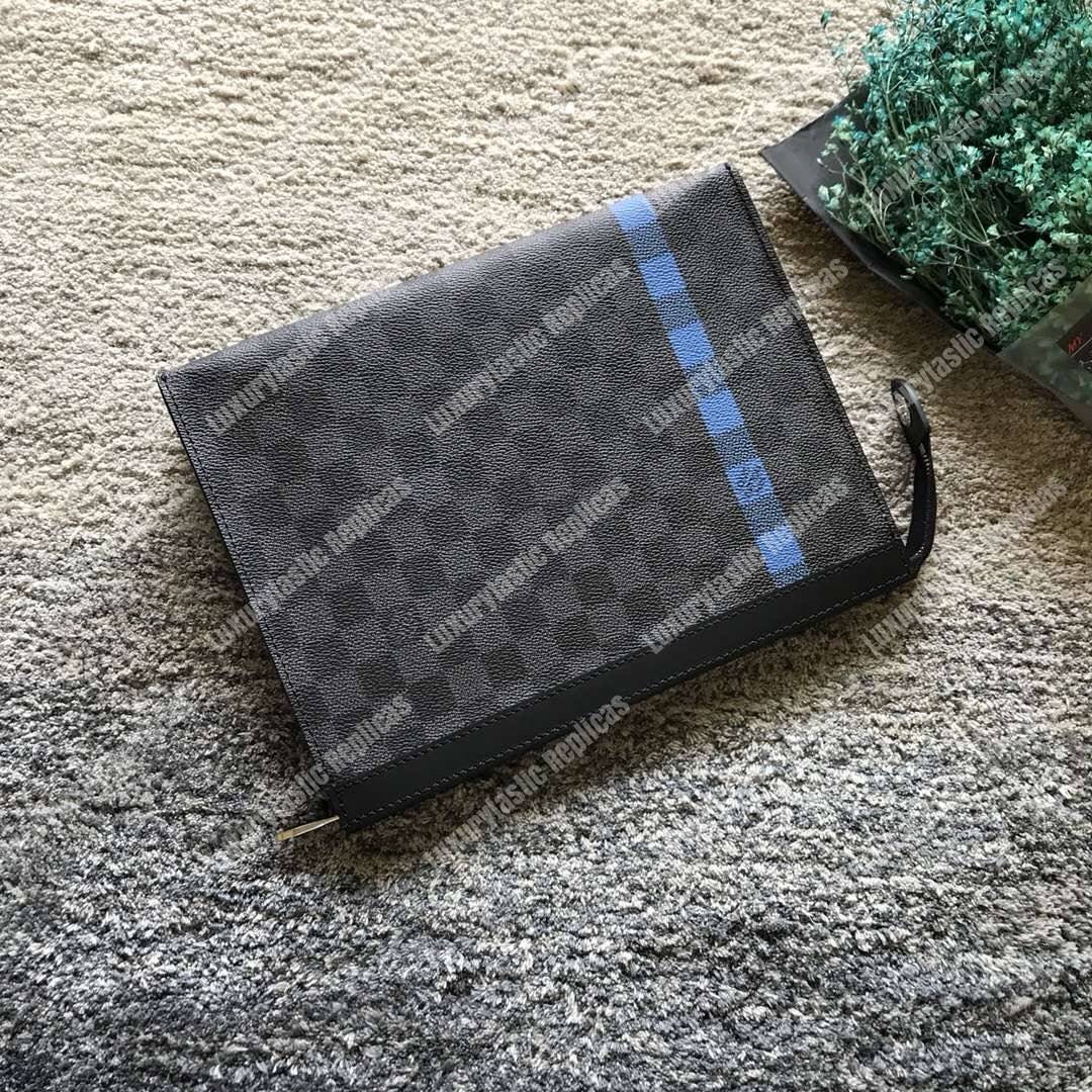 LV Pochette Voyage MM Damier Graphite Stripe Blue