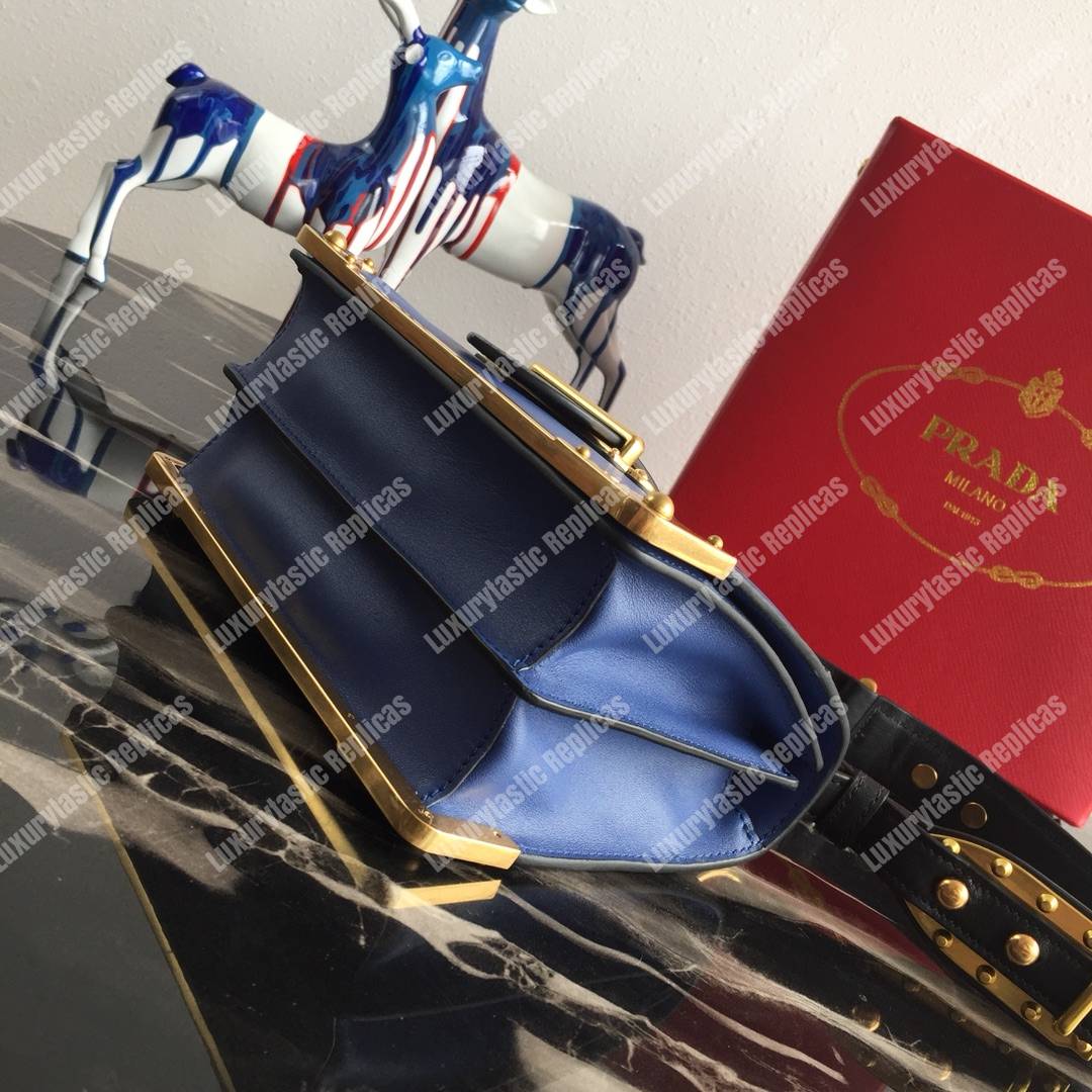 Pra*a cahier leather shoulder bag blue