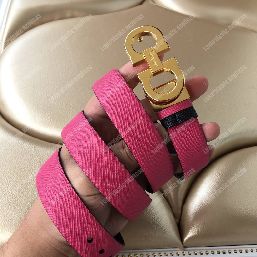 Salvatore Ferragamo Adjustable and Reversible Gancini Belt Black / Pink