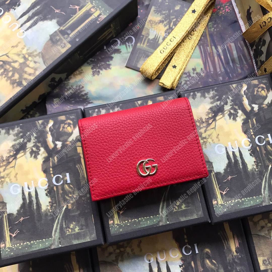 G*u*i leather card case wallet hibiscus red
