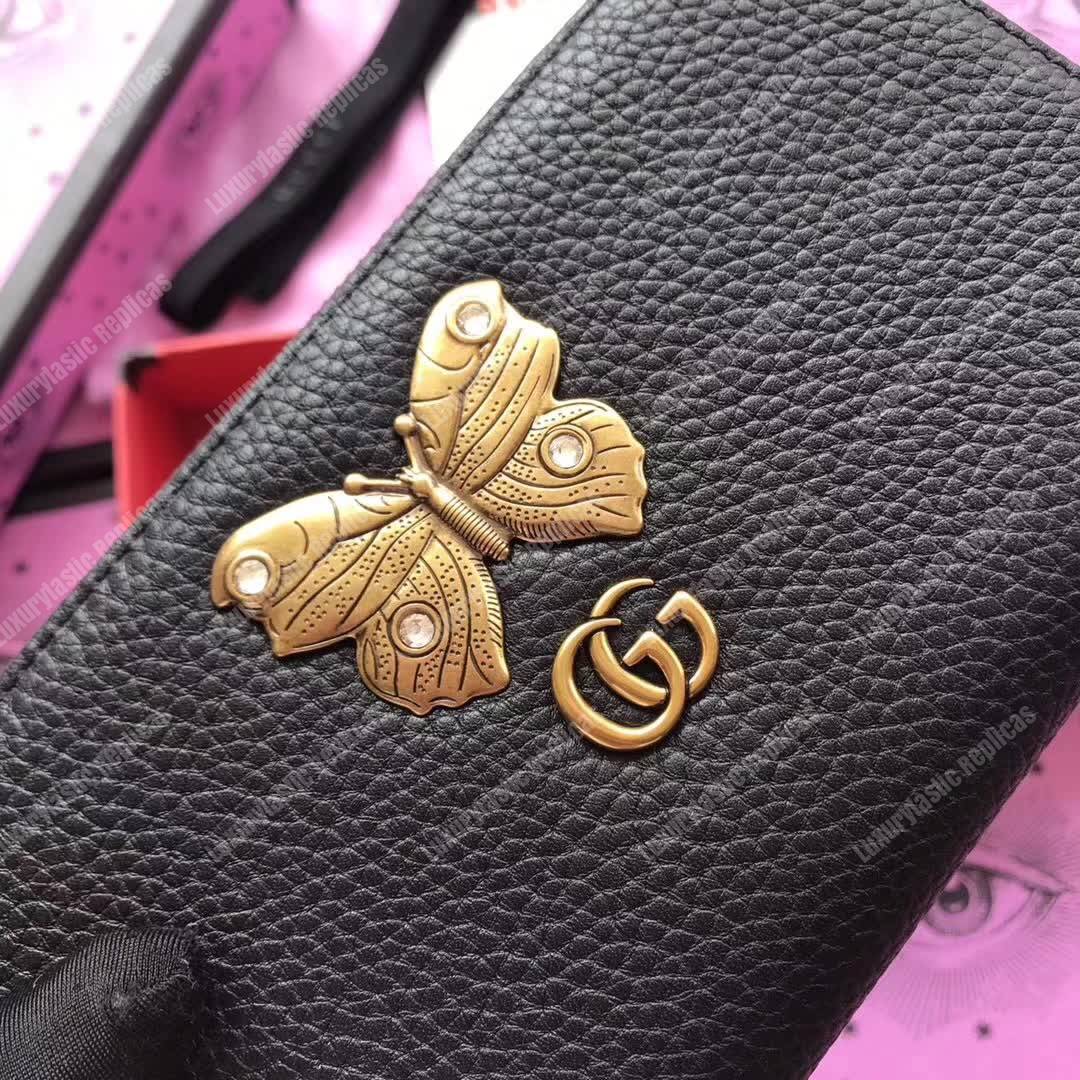 G*u*i gg leather zip around wallet with butterfly black