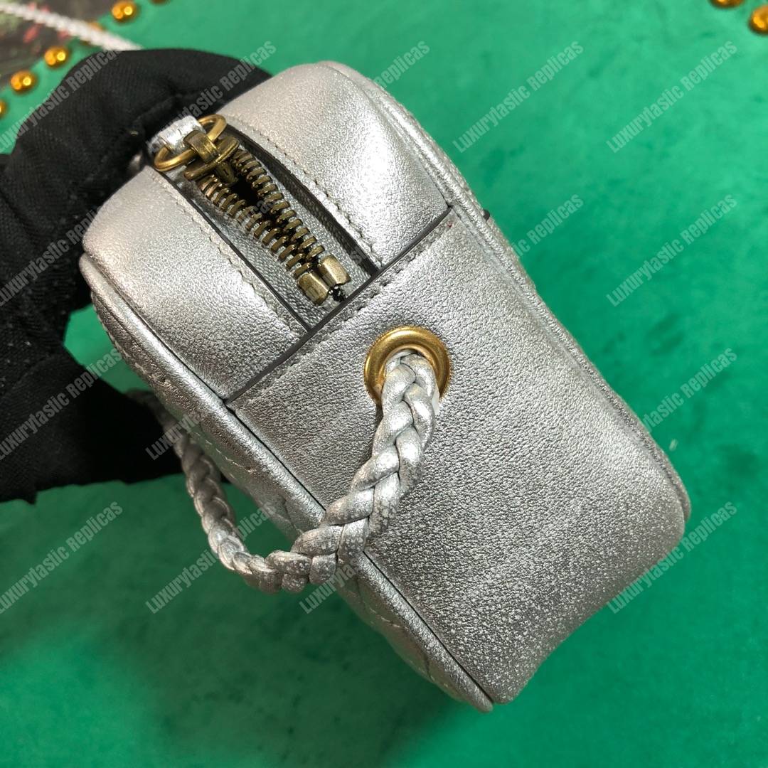 G*u*i mini laminated leather bag silver