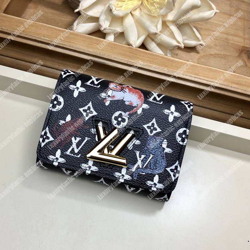 LV Twist Compact Wallet Catogram Dogs and Cats Black White