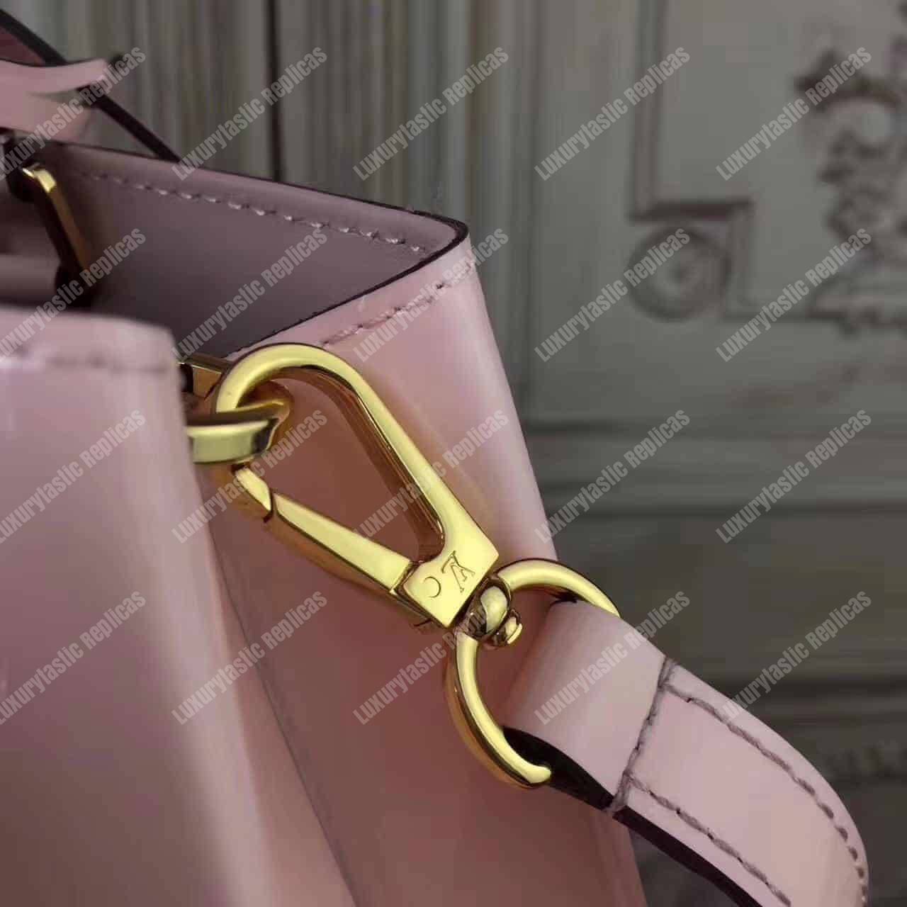 LV Montaigne MM Tote Bag Monogram Vernis Rose Ballerine
